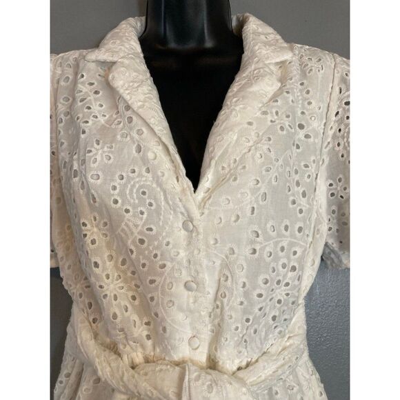 Main strip white eyelet button up dress - Picture 3 of 6